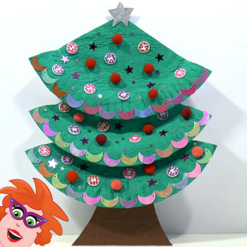 Kerstboom knutselen van papieren bordje Juf Jannie leren met kinderen